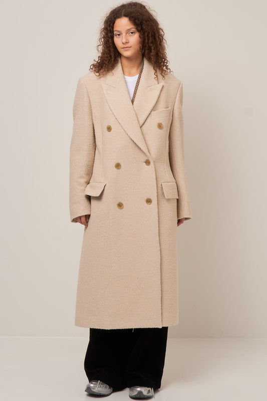 Double-Breasted Wool Coat Warm White