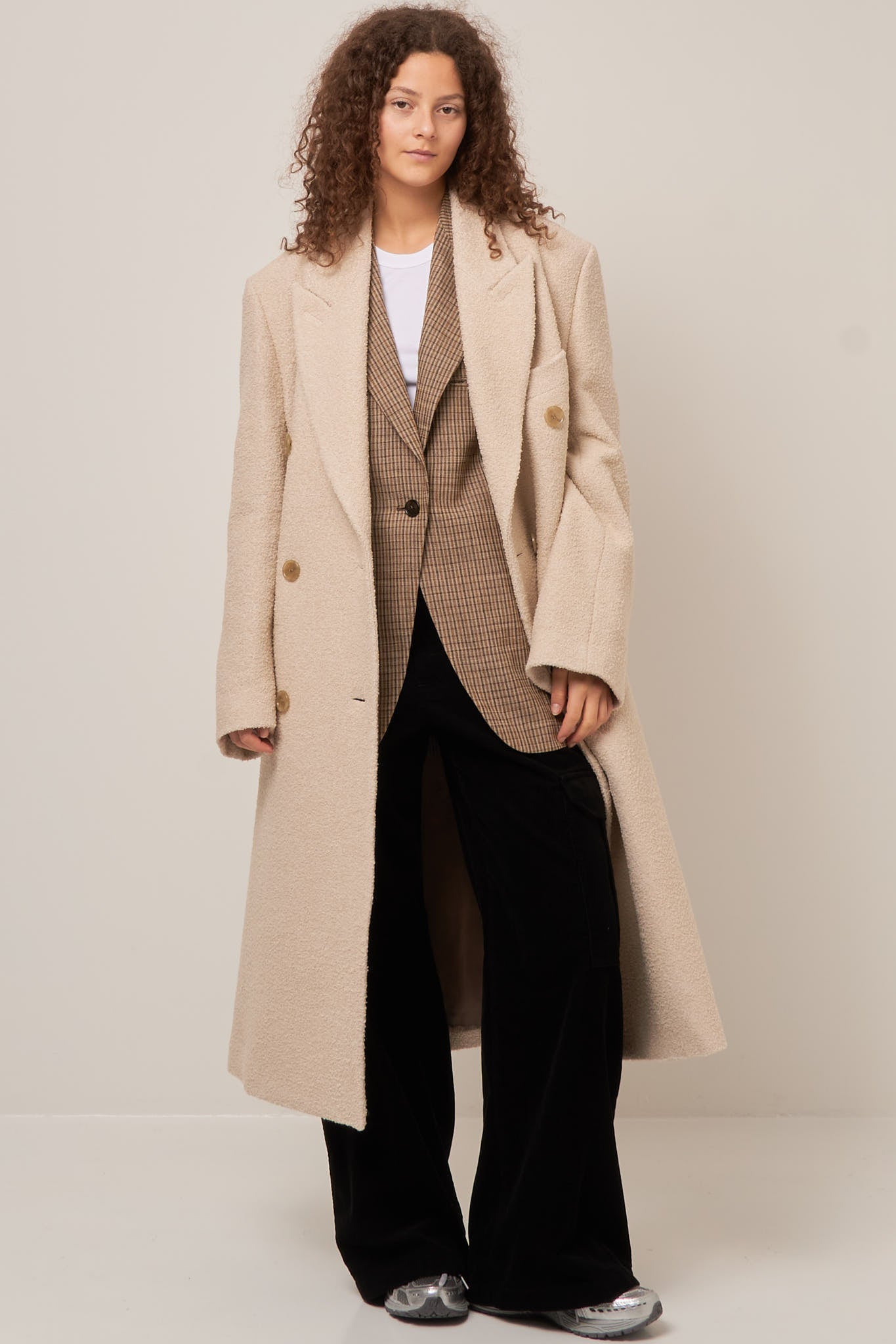 Double-Breasted Wool Coat Warm White