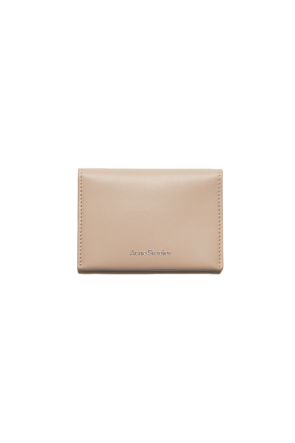 Folded Leather Wallet Taupe Beige