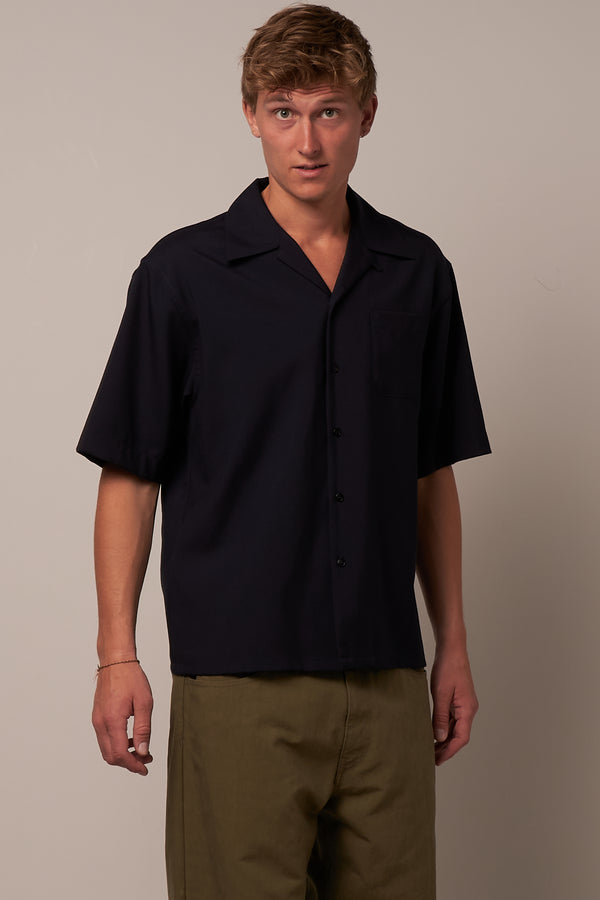 Tropical Wool S/S Shirt Blue/Black