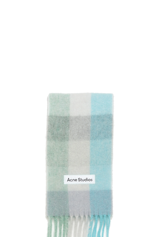 Mohair Checked Scarf Turquoise/Grey/Mint Green