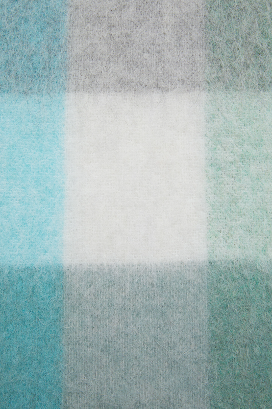 Mohair Checked Scarf Turquoise/Grey/Mint Green