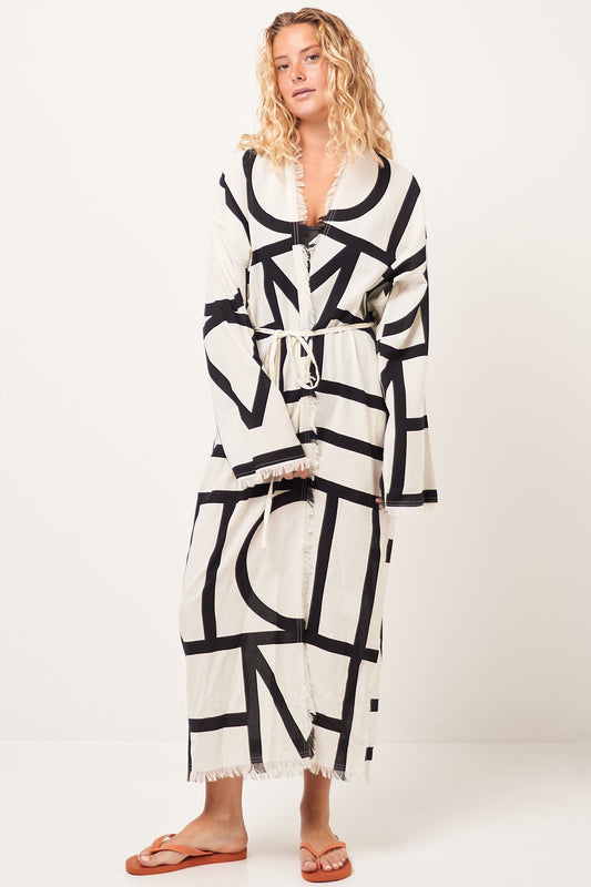 Monogram Wrap Dress Ecru/Black