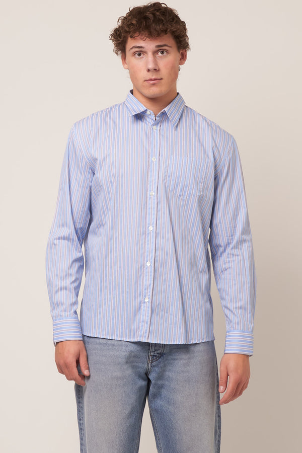 Brook Shirt White/Navy/Sky Blue Stripe