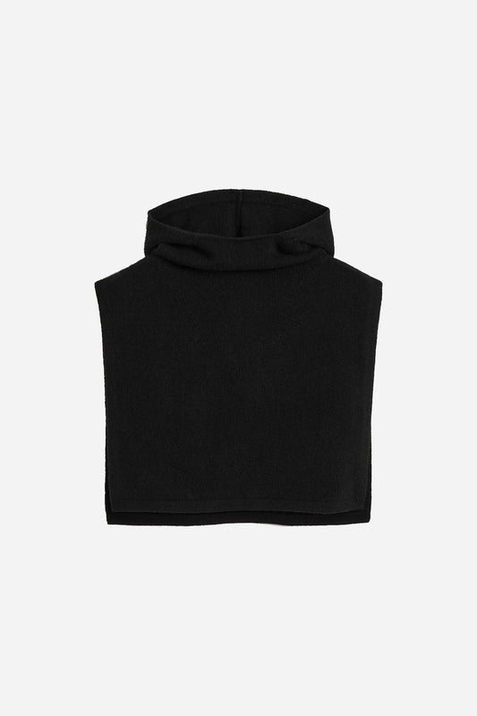 Wool Cashmere Hoodie Bib Black